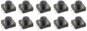 10 Pack Tact Momentary Switch, 12mm Square, 0.05A 12V, Button Height 1.5mm