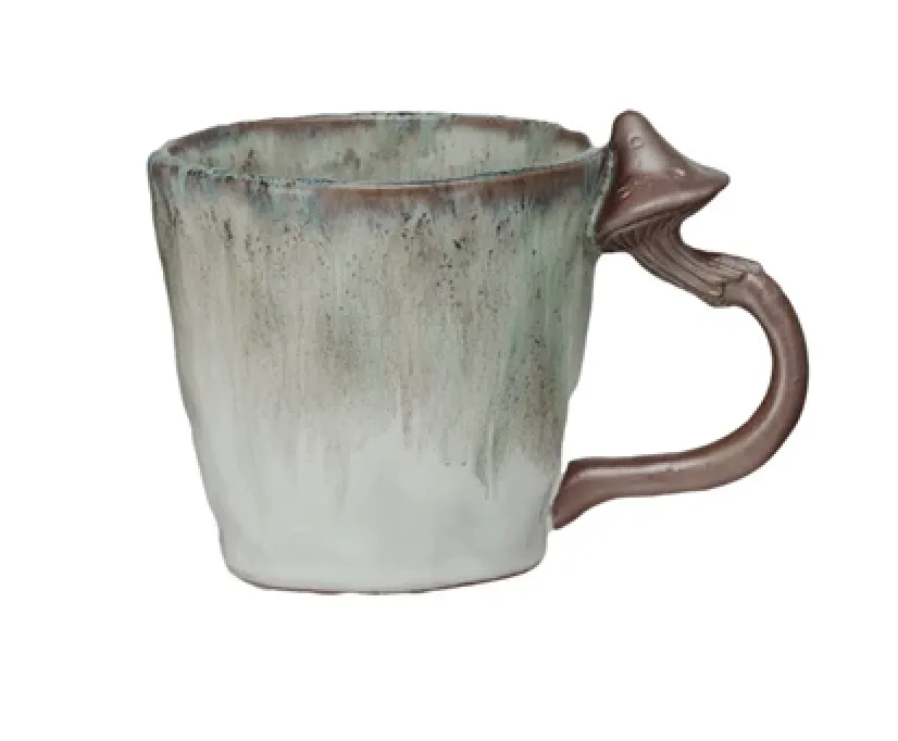 14 oz. Stoneware Mug w/ Mushroom Handle, 4 Styles (Each One Will Vary)