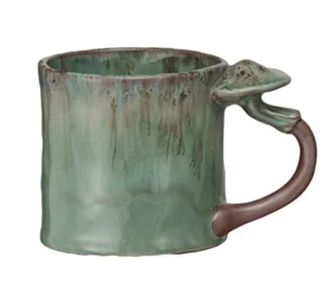 14 oz. Stoneware Mug w/ Mushroom Handle, 4 Styles (Each One Will Vary)