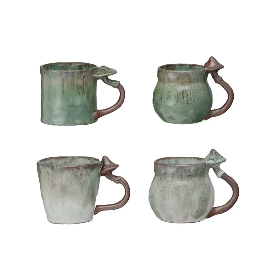 14 oz. Stoneware Mug w/ Mushroom Handle, 4 Styles (Each One Will Vary)