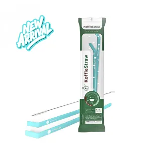 2-Pack of Mint KoffieStraws:  Mint 10"   Mint 8" with stainless steel cleaning brush in home compostable packaging