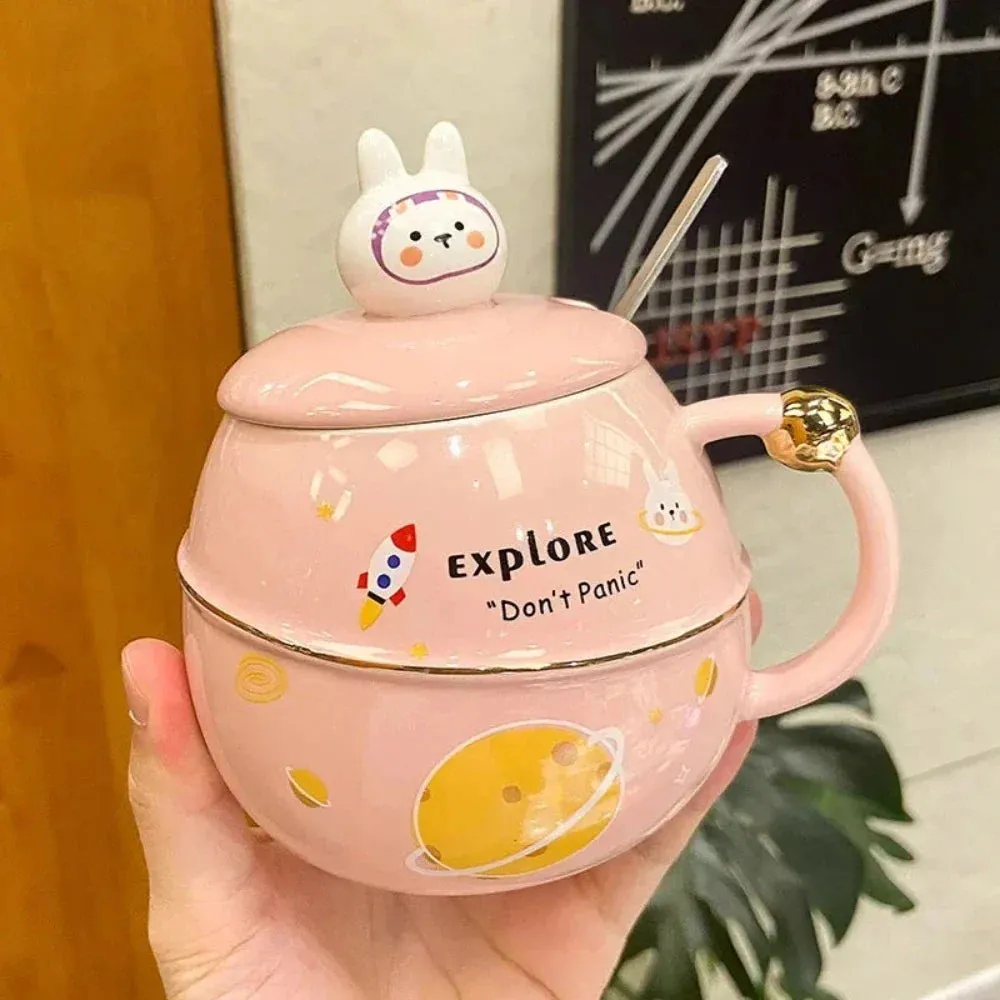 500ML Space Cartoon Coffee Mug with Lid