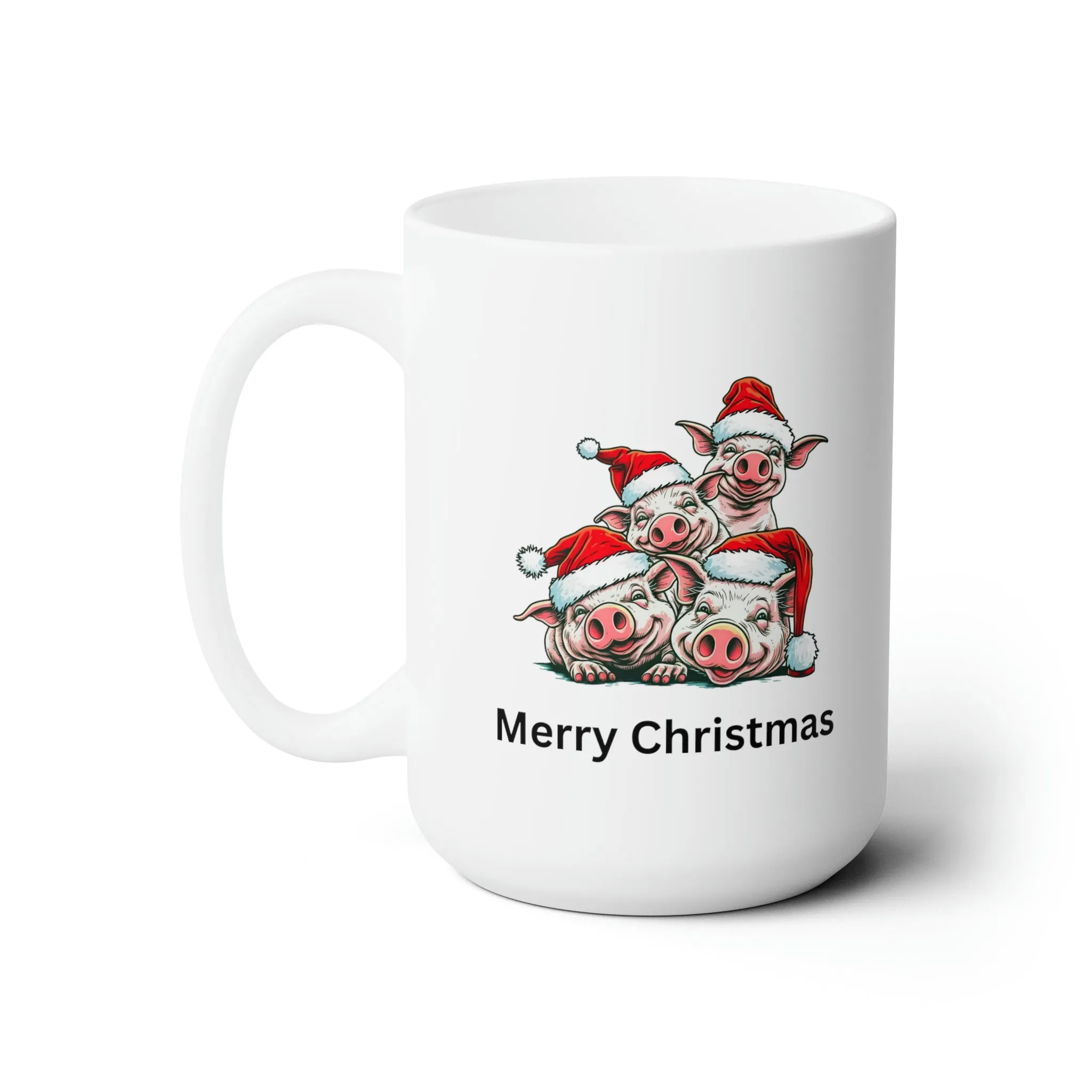 Adorable Holiday Piggy Mug - 15oz White Ceramic Coffee Cup for Festive Cheer