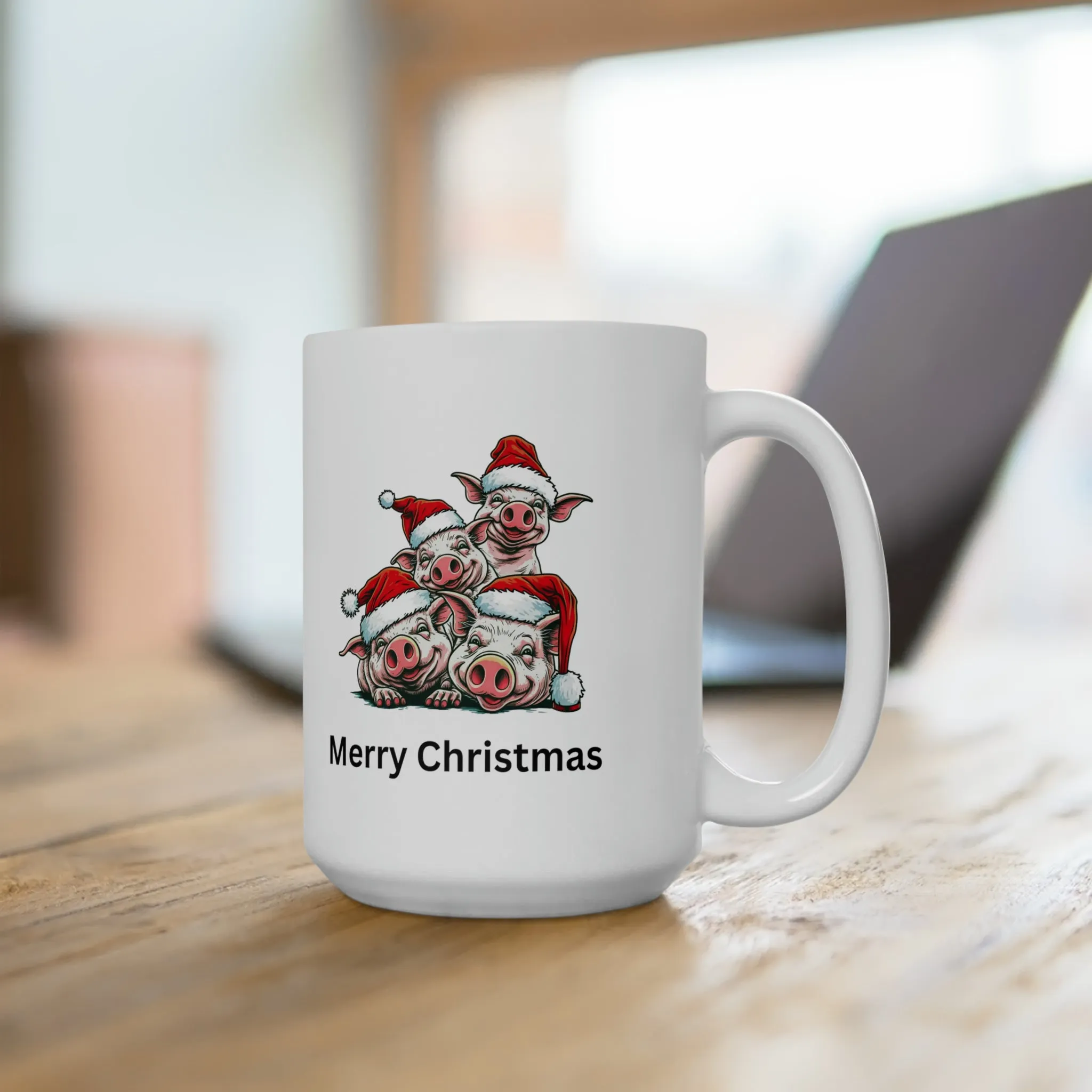 Adorable Holiday Piggy Mug - 15oz White Ceramic Coffee Cup for Festive Cheer