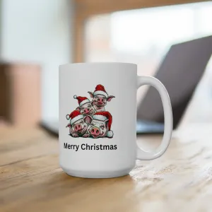 Adorable Holiday Piggy Mug - 15oz White Ceramic Coffee Cup for Festive Cheer