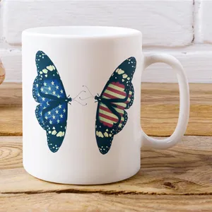 American flag butterflies white coffee mugs, lioness-love