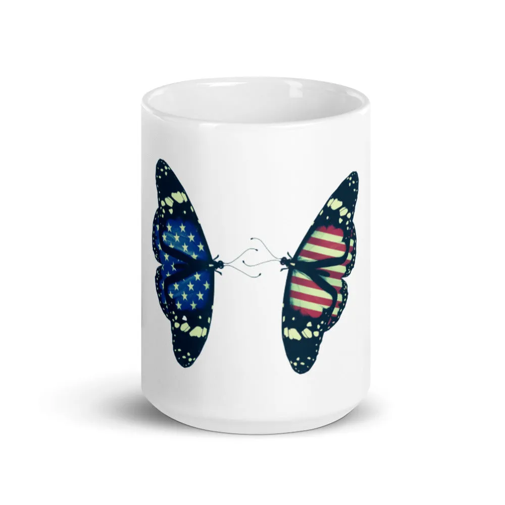 American flag butterflies white coffee mugs, lioness-love