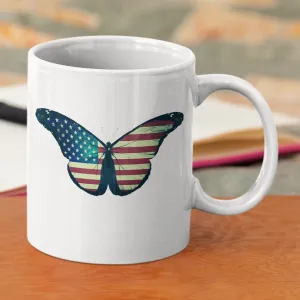 American flag butterfly white coffee mug, lioness-love