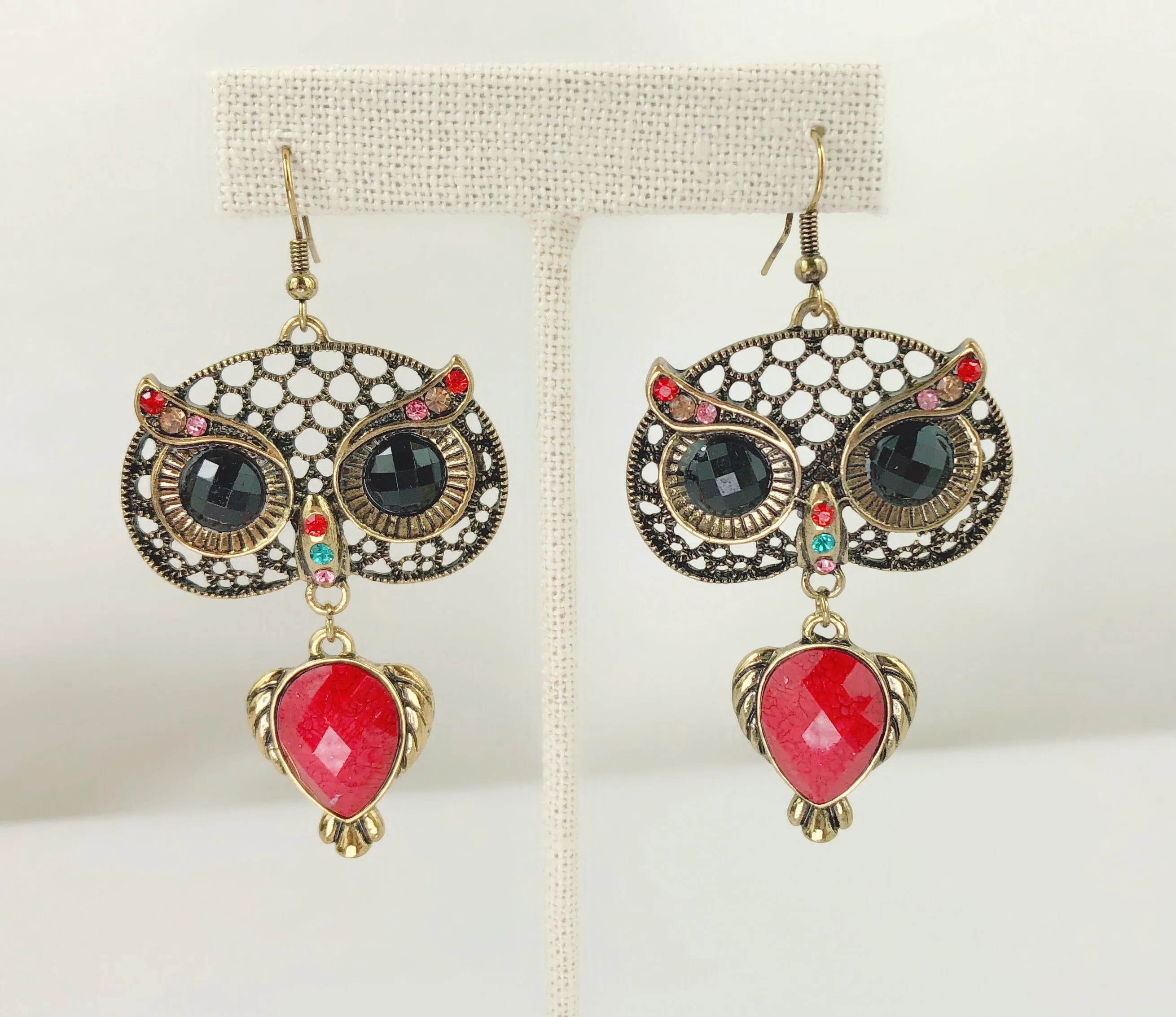 Beatiful Vintage Style Retro Big Black Eye Owl Earrings