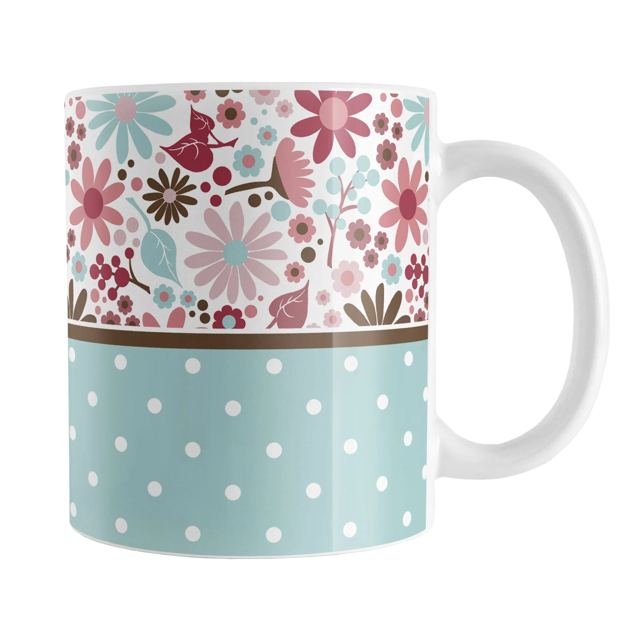 Berry Blue Summer Flowers Polka Dot Mug