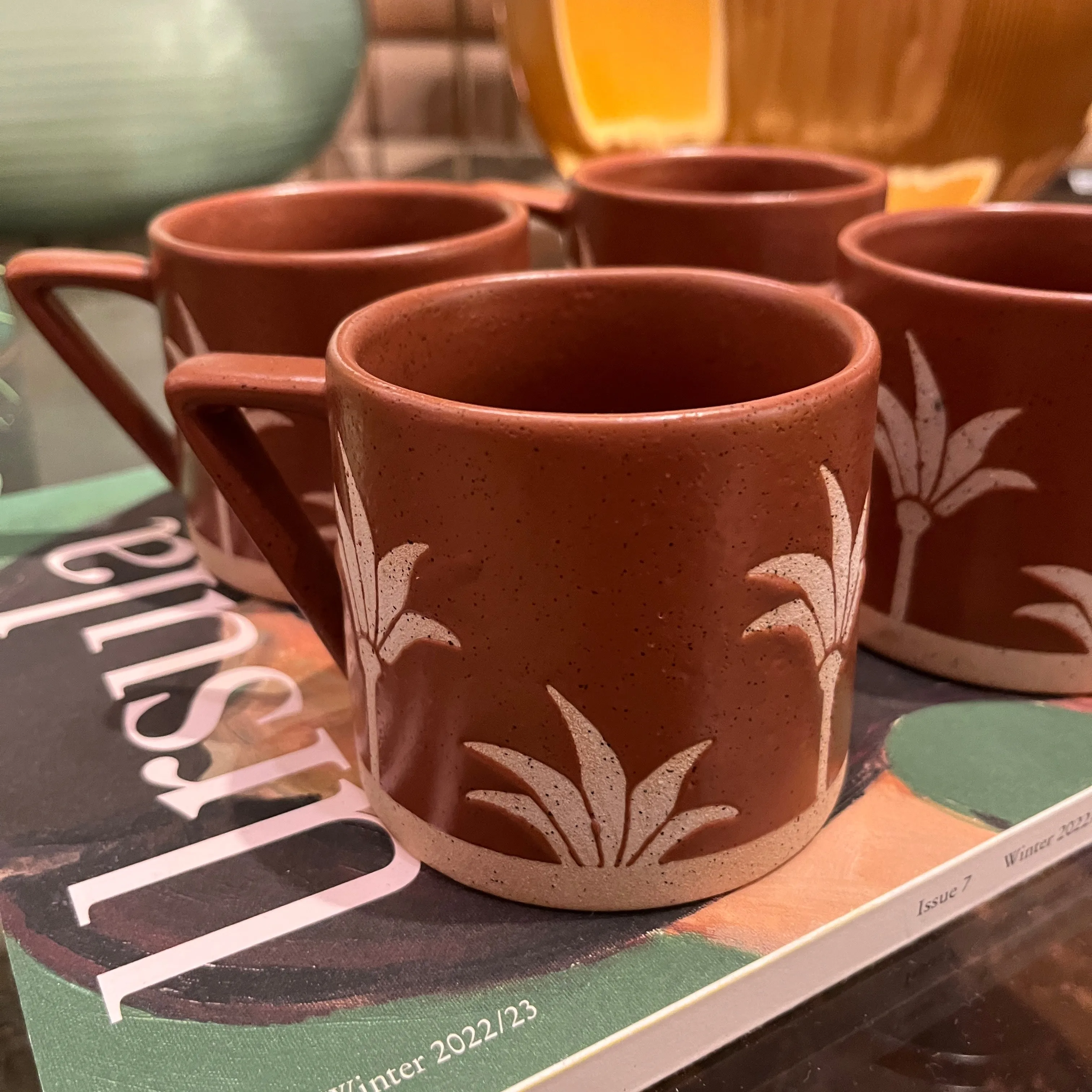 Brown Retro Palm Tree Mug - Set of Four