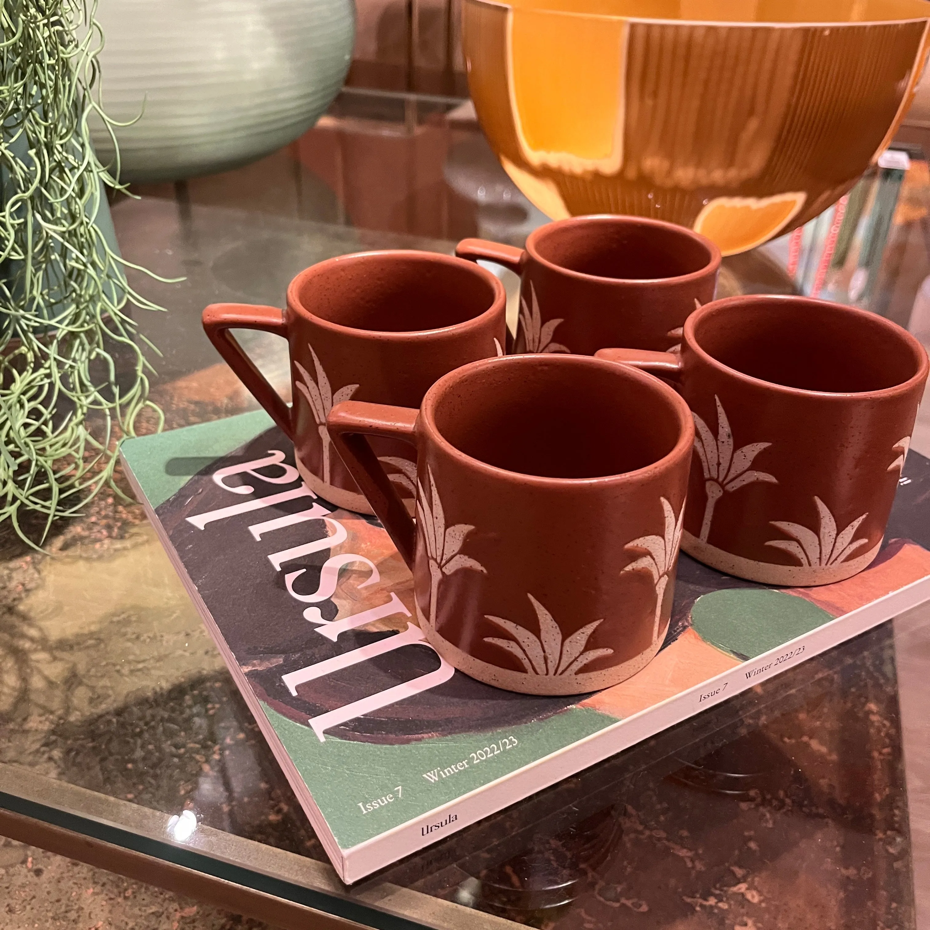 Brown Retro Palm Tree Mug - Set of Four