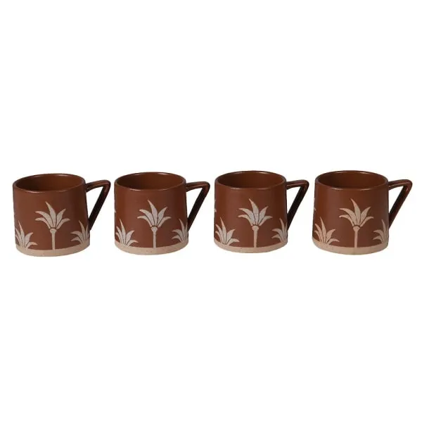 Brown Retro Palm Tree Mug - Set of Four