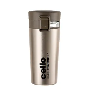 Cello Monty Vacuum Insulated | Travel Coffee Mug Hot and Cold with Lid | Double Walled Carry Flask for Travel, Home, Office, School | 300ml, Gold/Grey (Stainless Steel)