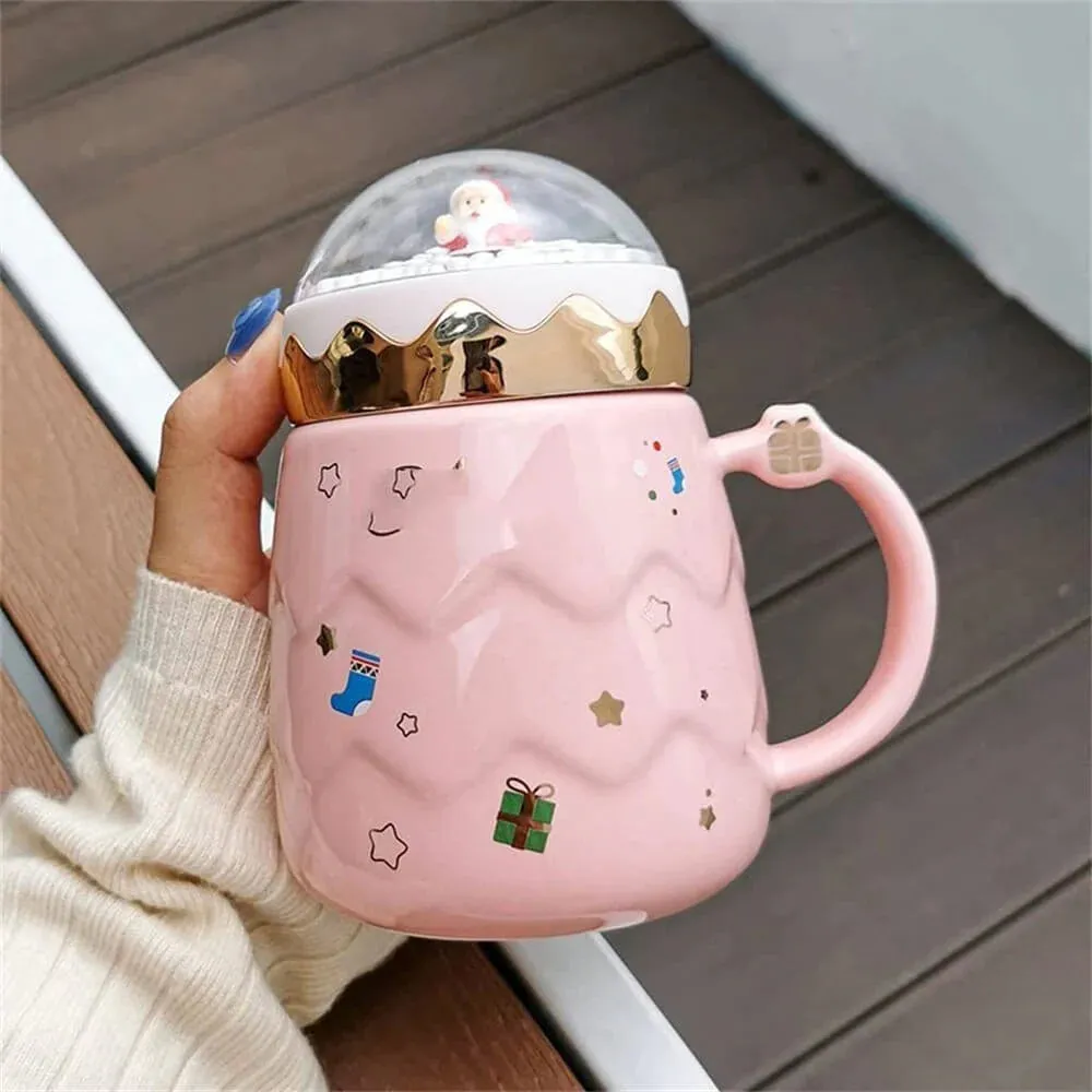 Ceramic Coffee and Hot Chocolate 3d Globe Lid Style Mug (Pink) | 330ml