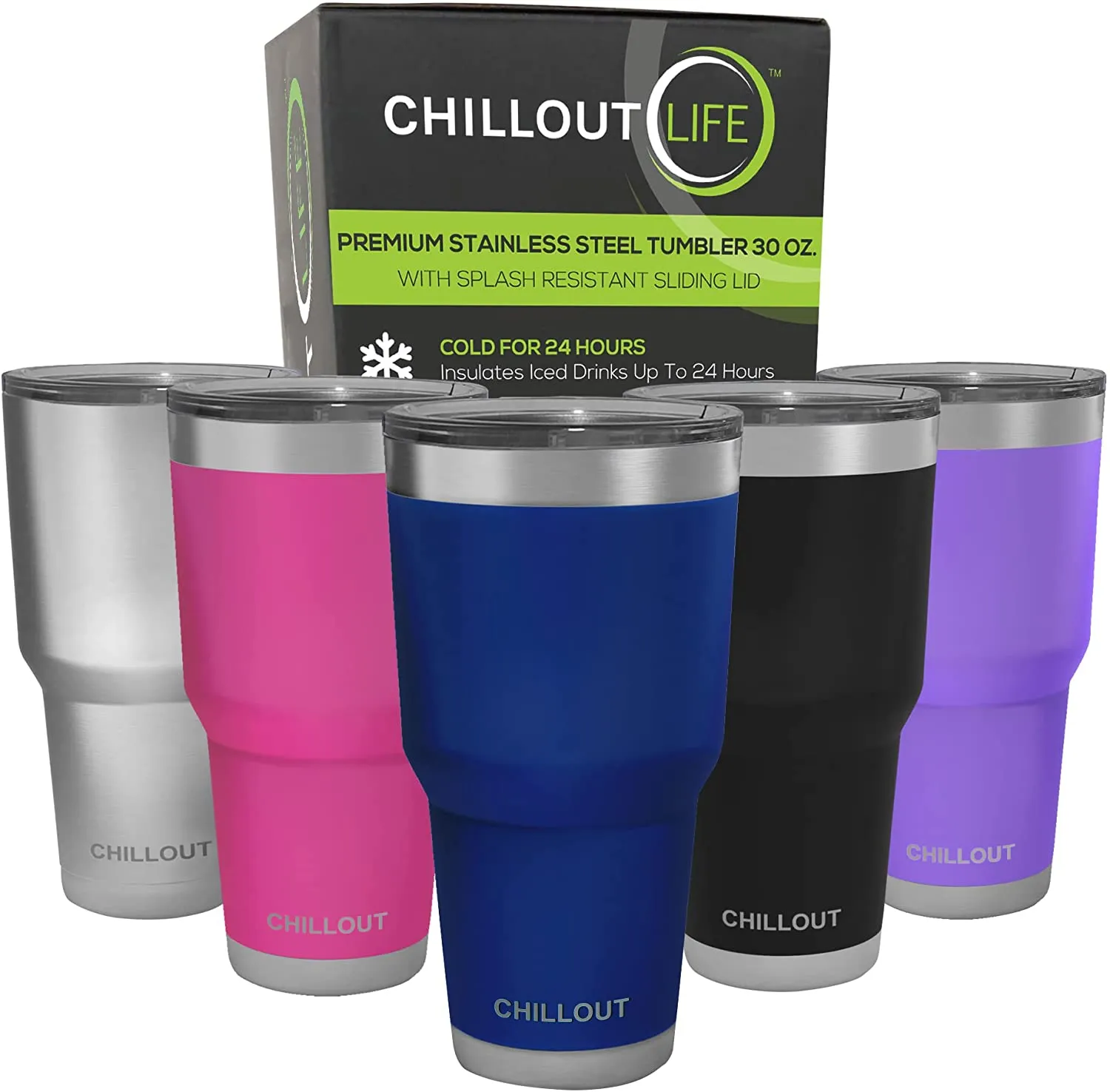 CHILLOUT LIFE 30 oz Stainless Steel Tumbler with Spill Proof Tritan Lid