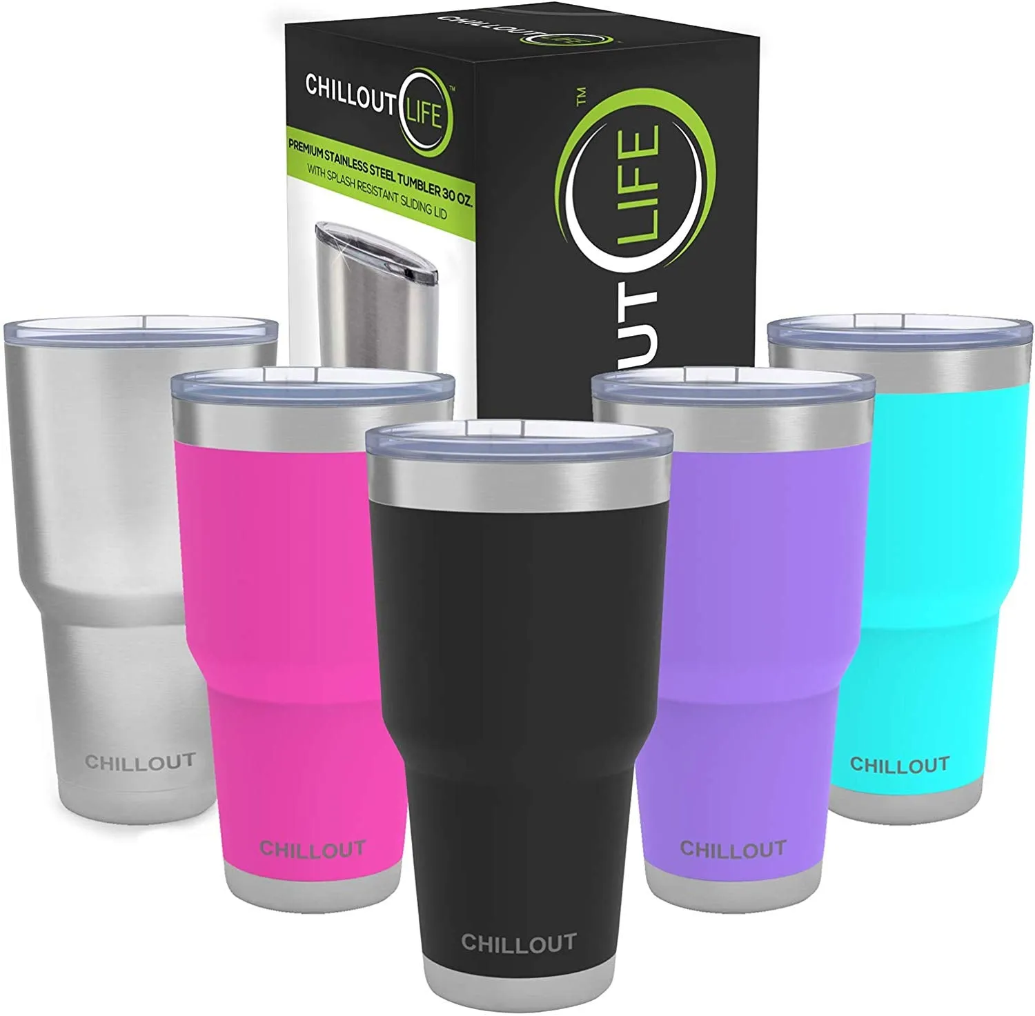 CHILLOUT LIFE 30 oz Stainless Steel Tumbler with Spill Proof Tritan Lid