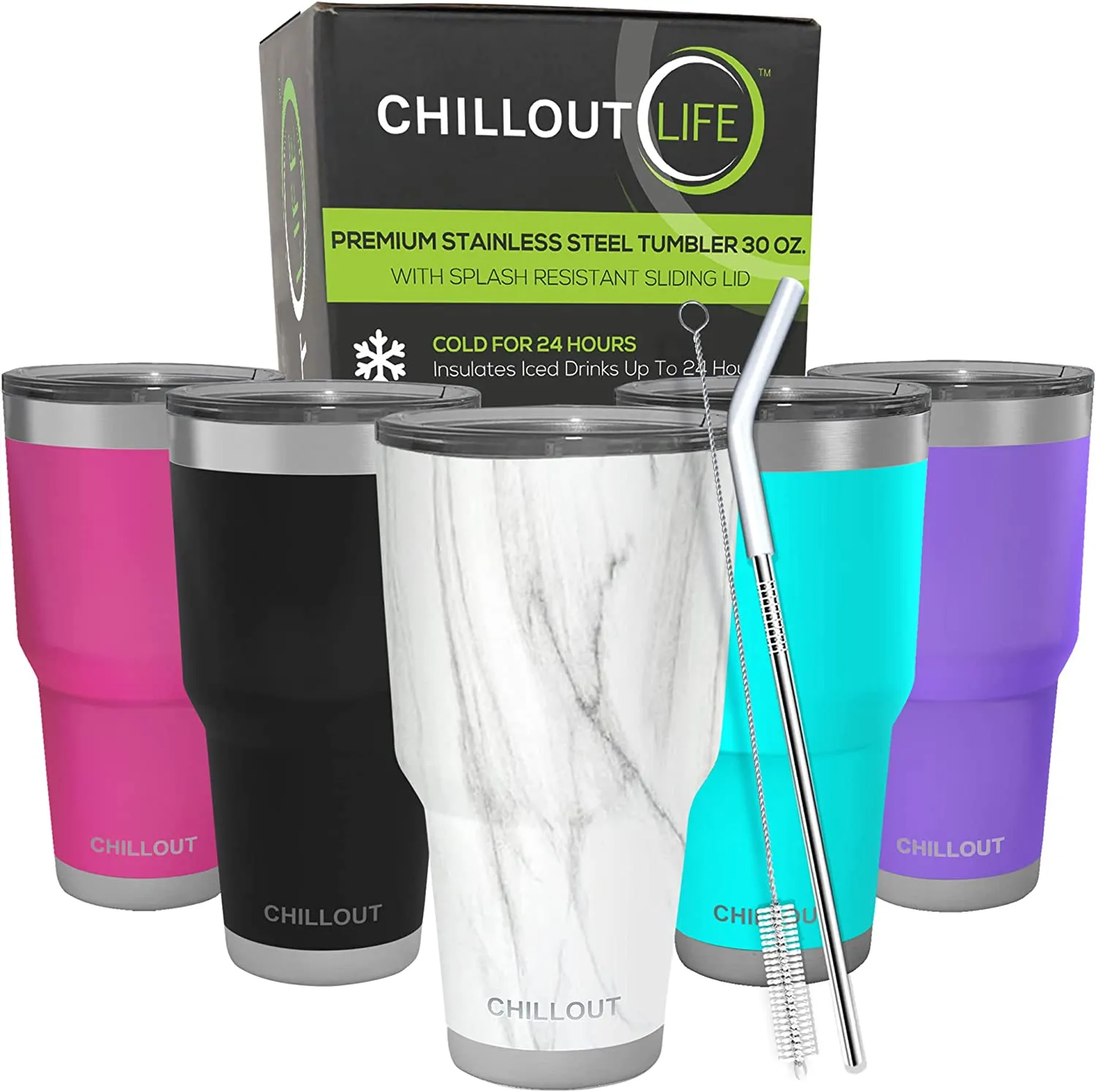 CHILLOUT LIFE 30 oz Stainless Steel Tumbler with Spill Proof Tritan Lid