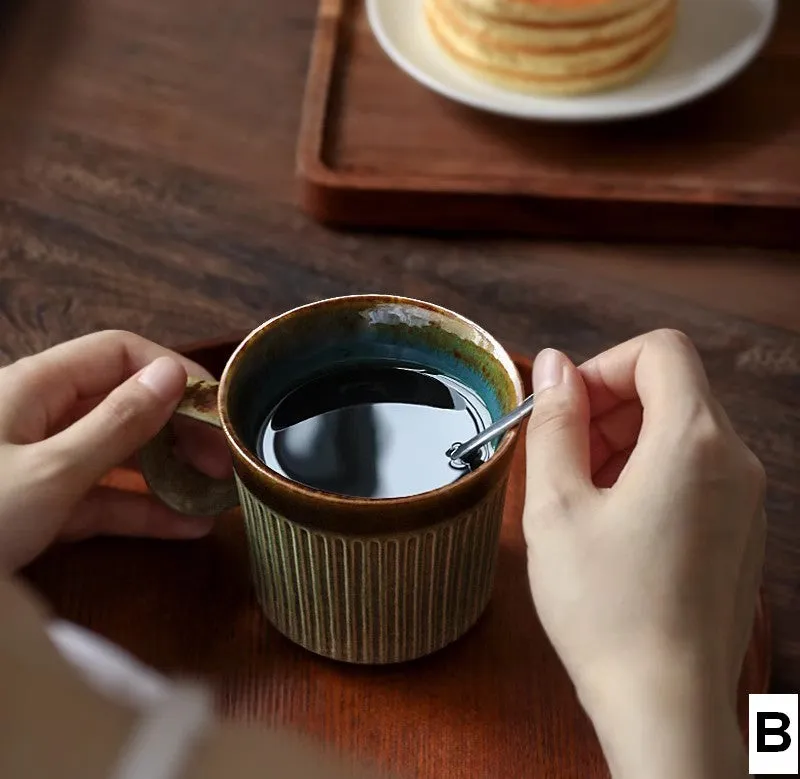 Creative Brown Green Ceramic Coffee Mugs, Unique Coffee Mugs, Large Modern Handmade Pottery Coffee Cup, Large Capacity Coffee Mugs