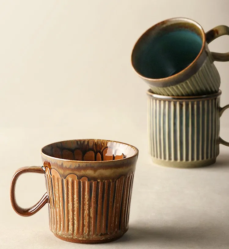 Creative Brown Green Ceramic Coffee Mugs, Unique Coffee Mugs, Large Modern Handmade Pottery Coffee Cup, Large Capacity Coffee Mugs