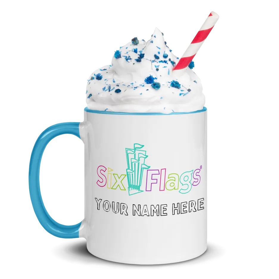 CUSTOMIZABLE! Six Flags Neon Accent Coffee Mug, 11oz