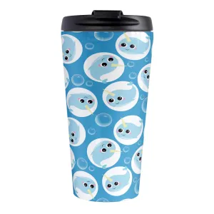 Cute Blue Narwhal Bubble Pattern Travel Mug