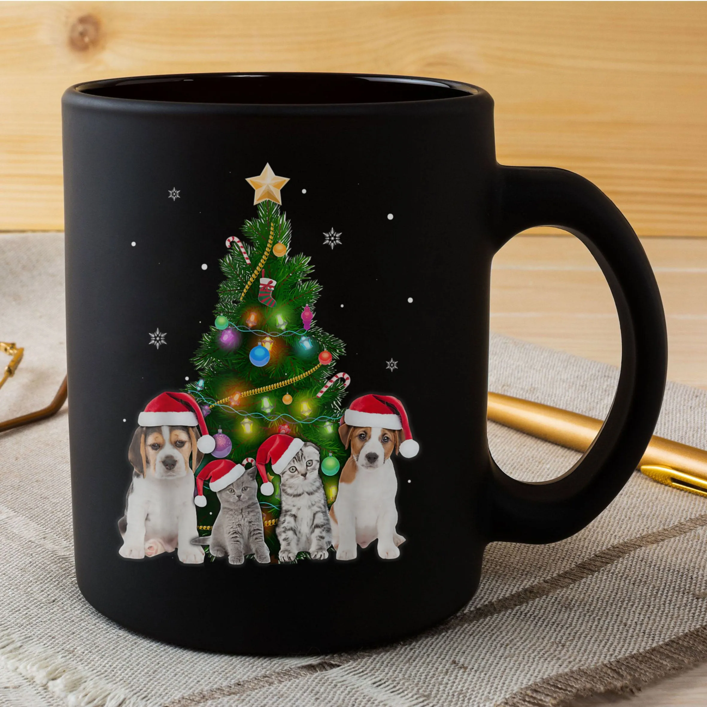 Cute Cat & Dog Christmas Tree Cat Lover Xmas Pets Women Kids Mug