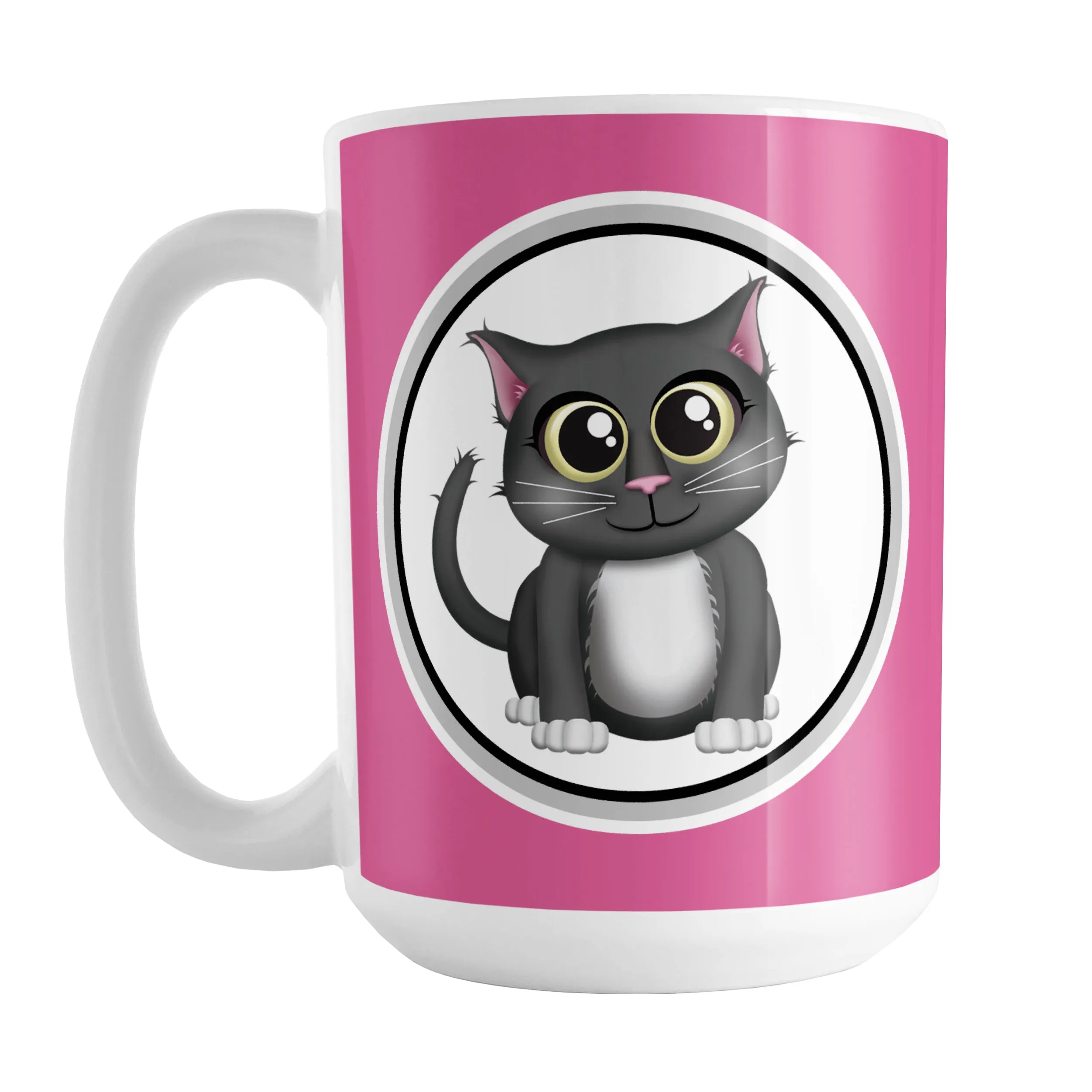 Cute Gray Cat Fuchsia Pink Mug