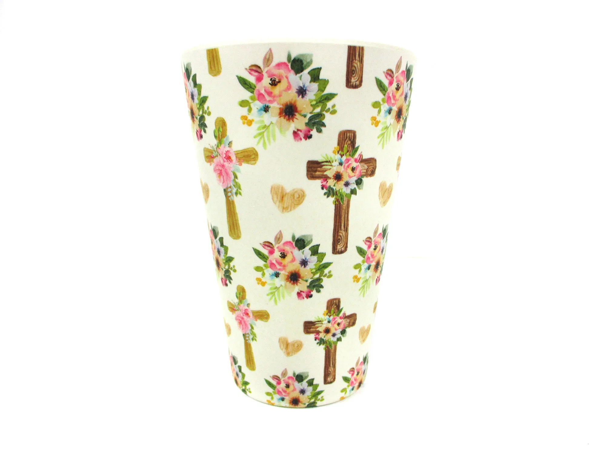 Eco-Friendly Reusable Plant Fiber 14 oz Travel Mug with Religious Floral Crosses Design