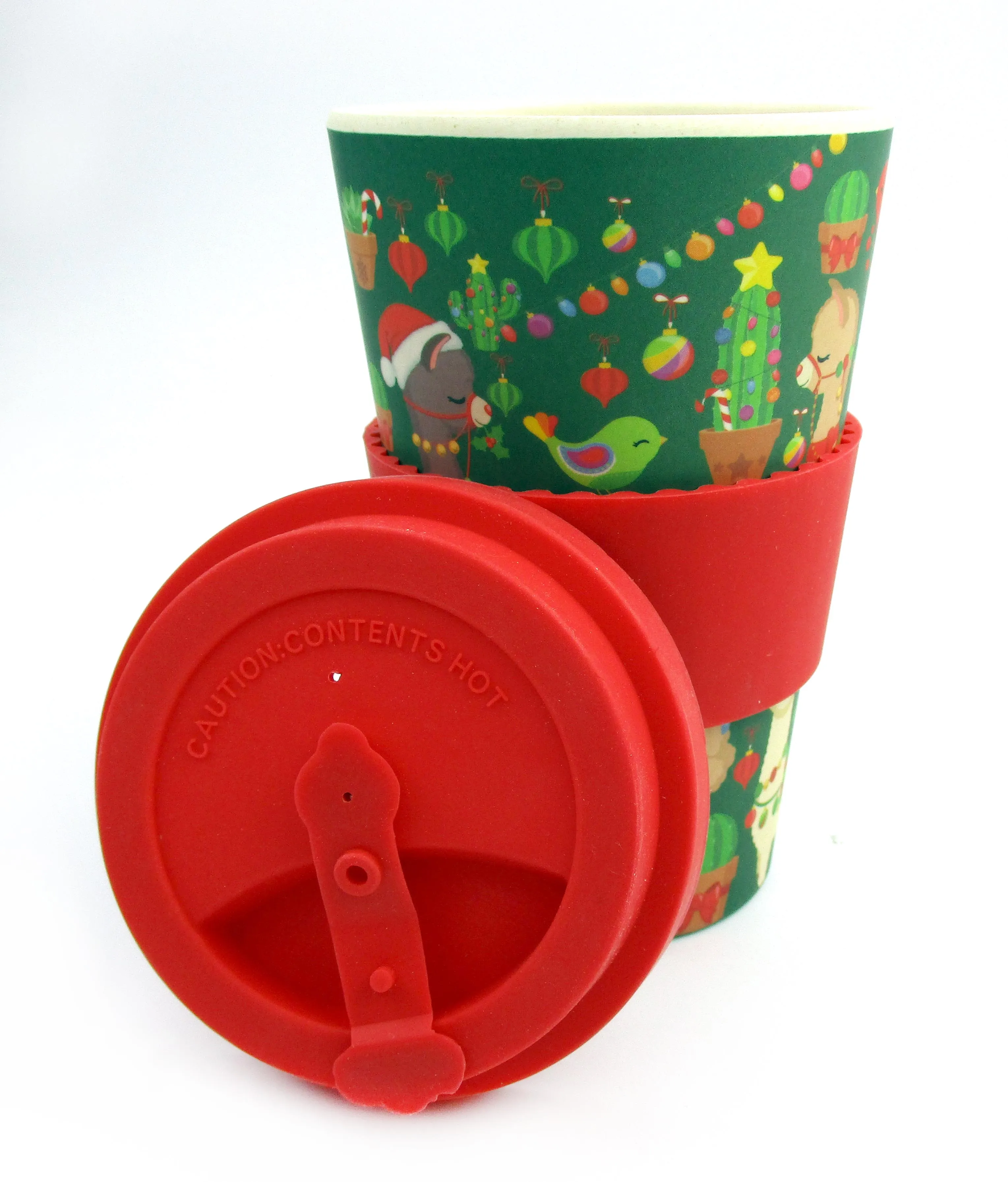 Eco-Friendly Reusable Plant Fiber Holiday Travel Mug with Christmas Llama Alpaca Design