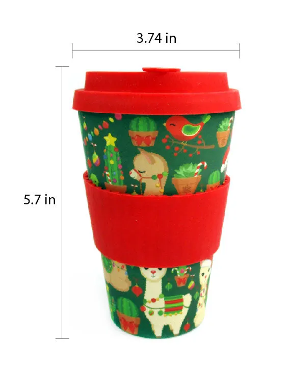 Eco-Friendly Reusable Plant Fiber Holiday Travel Mug with Christmas Llama Alpaca Design