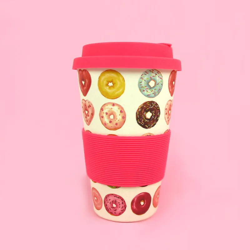 Eco-Friendly Reusable Plant Fiber Travel Mug with Donuts Design