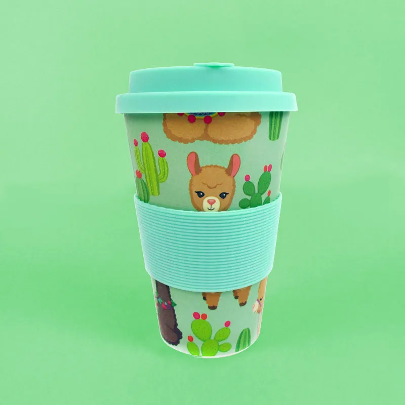 Eco-Friendly Reusable Plant Fiber Travel Mug with Llama Alpaca Design