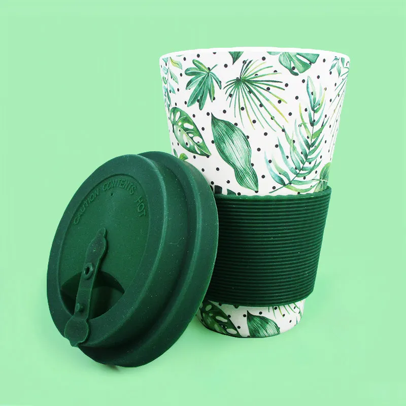 Eco-Friendly Reusable Plant Fiber Travel Mug with Monstera Leaves Design