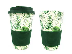 Eco-Friendly Reusable Plant Fiber Travel Mug with Monstera Leaves Design