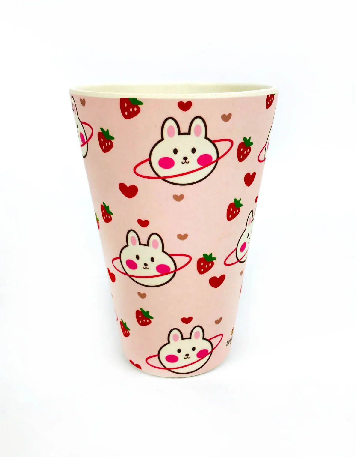 Eco-Friendly Reusable Plant Fiber Travel Mug with Pink Bunny Design