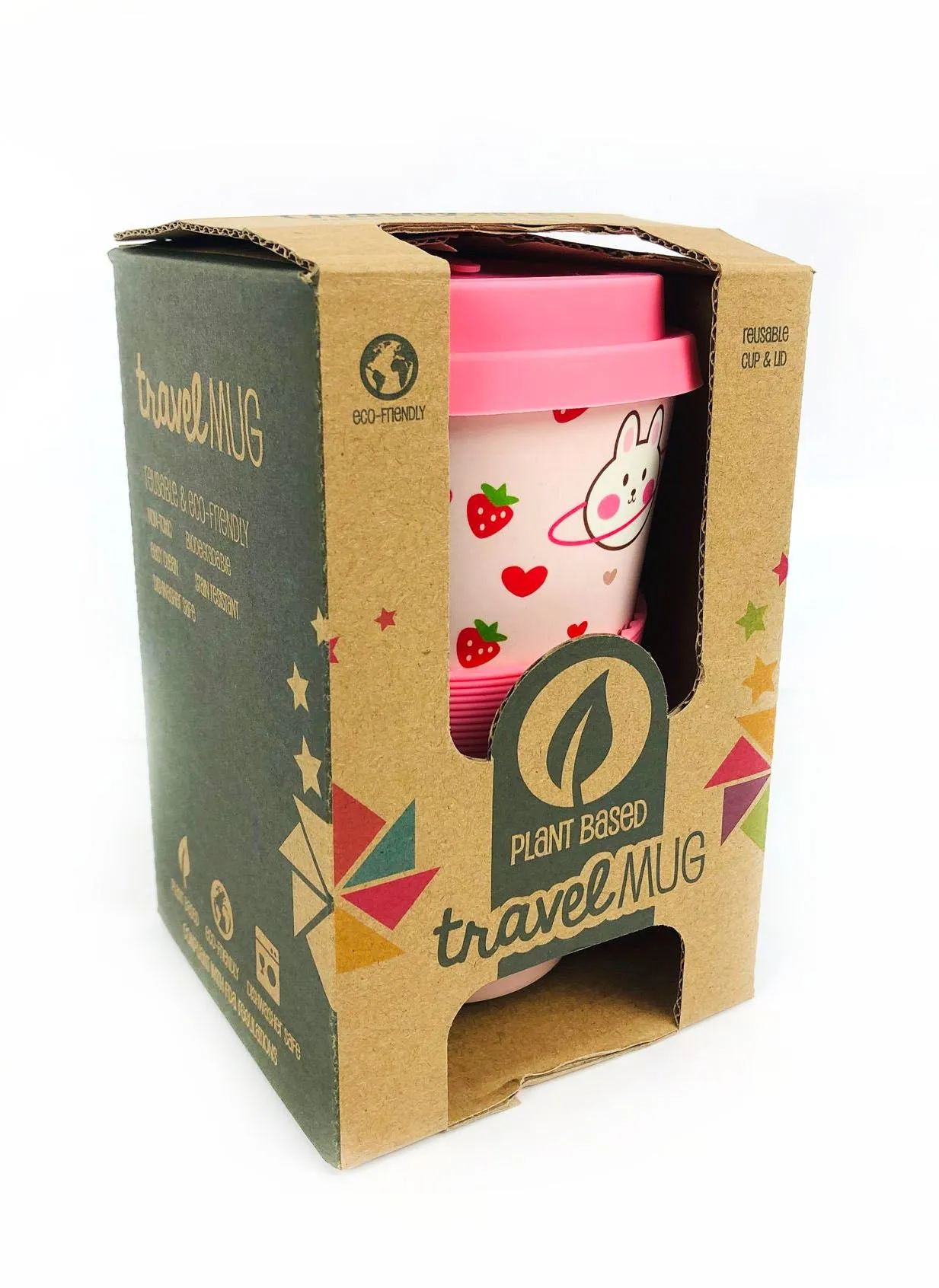 Eco-Friendly Reusable Plant Fiber Travel Mug with Pink Bunny Design