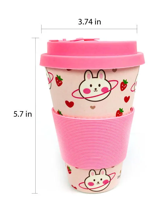 Eco-Friendly Reusable Plant Fiber Travel Mug with Pink Bunny Design