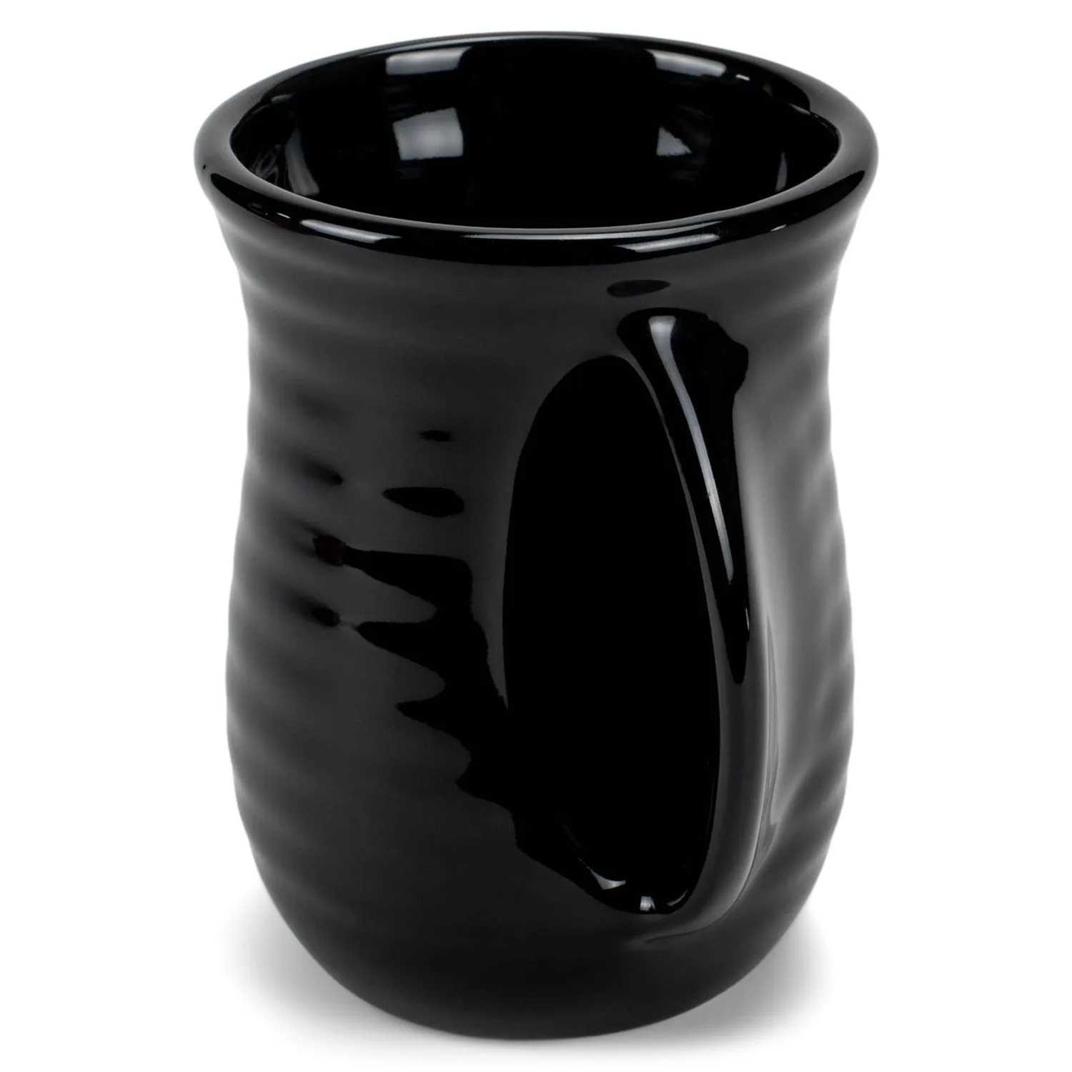 Elanze Designs Ribbed Solid Black 14 ounce Ceramic Handwarmer Mug