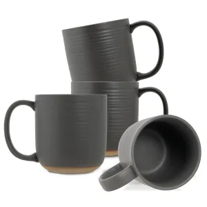 Elanze Designs Ribbed Solid Grey 13 ounce Ceramic Coffee Mugs Pack of 4