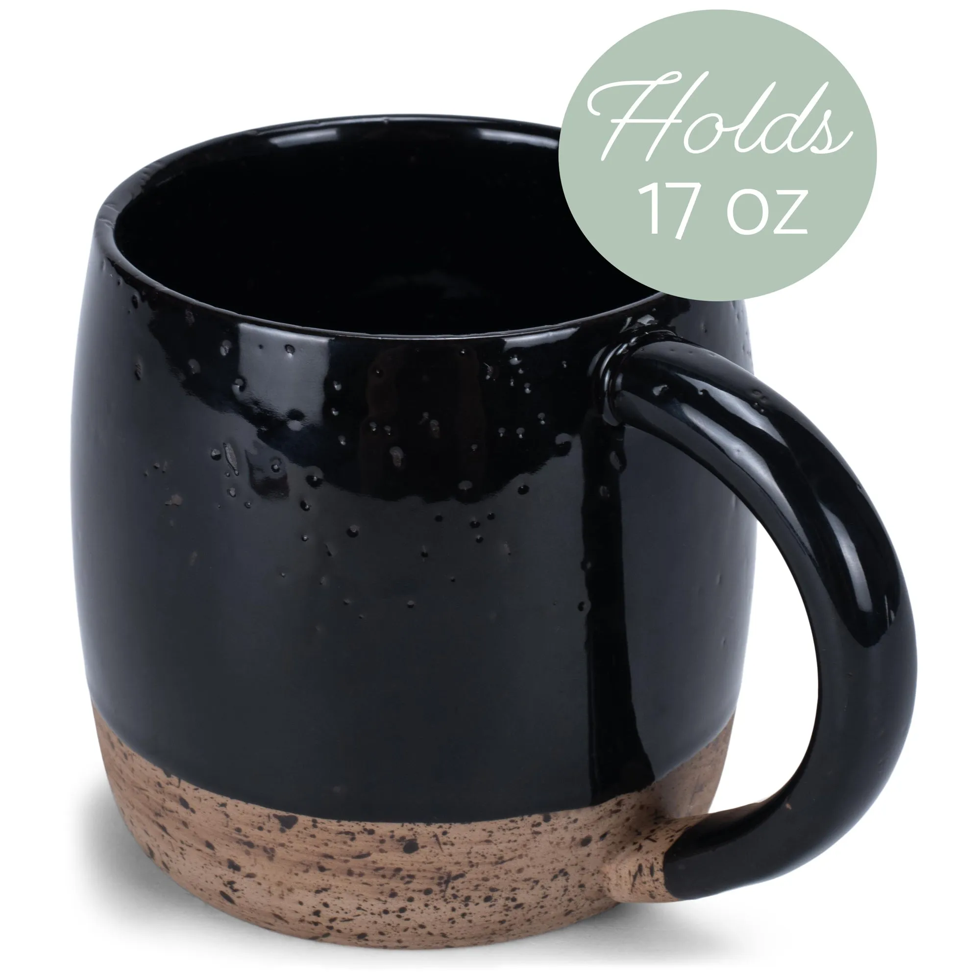 Elanze Designs Speckled Raw Bottom 17 ounce Ceramic Mugs Pack of 4, Black