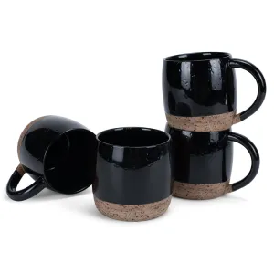 Elanze Designs Speckled Raw Bottom 17 ounce Ceramic Mugs Pack of 4, Black