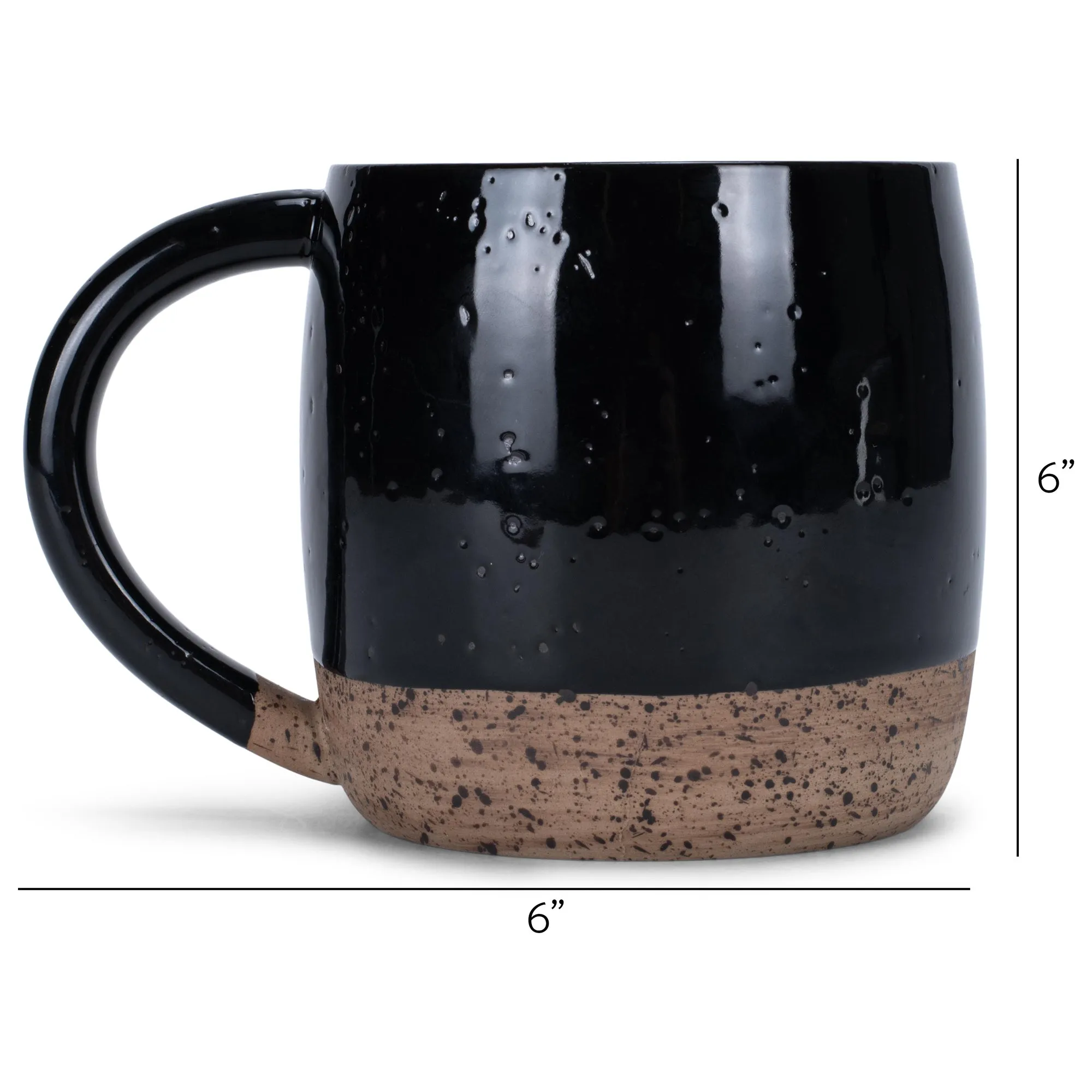 Elanze Designs Speckled Raw Bottom 17 ounce Ceramic Mugs Pack of 4, Black