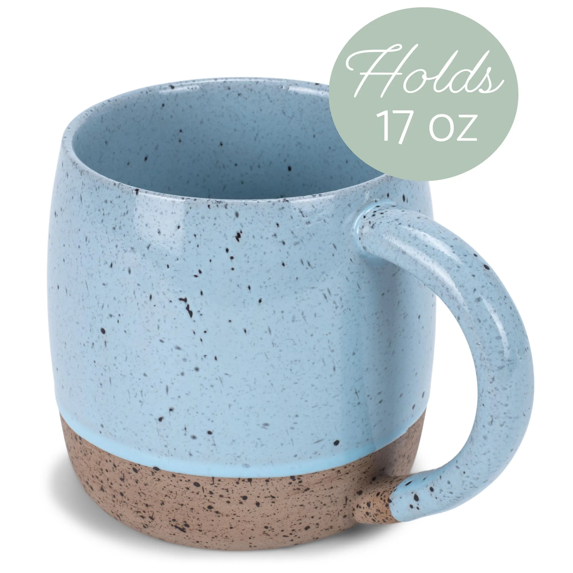 Elanze Designs Speckled Raw Bottom 17 ounce Ceramic Mugs Pack of 4, Ice Blue