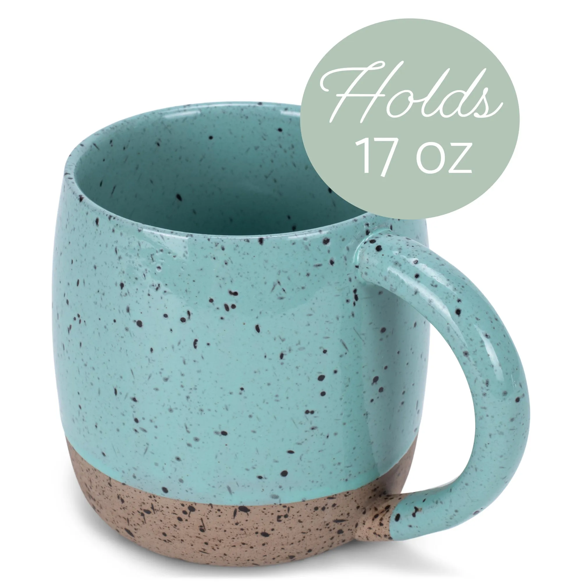 Elanze Designs Speckled Raw Bottom 17 ounce Ceramic Mugs Pack of 4, Mint Green