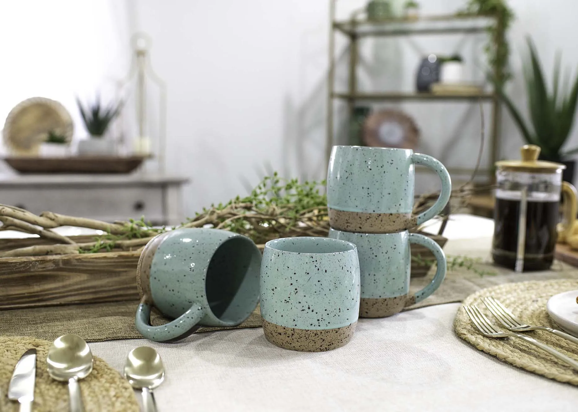 Elanze Designs Speckled Raw Bottom 17 ounce Ceramic Mugs Pack of 4, Mint Green