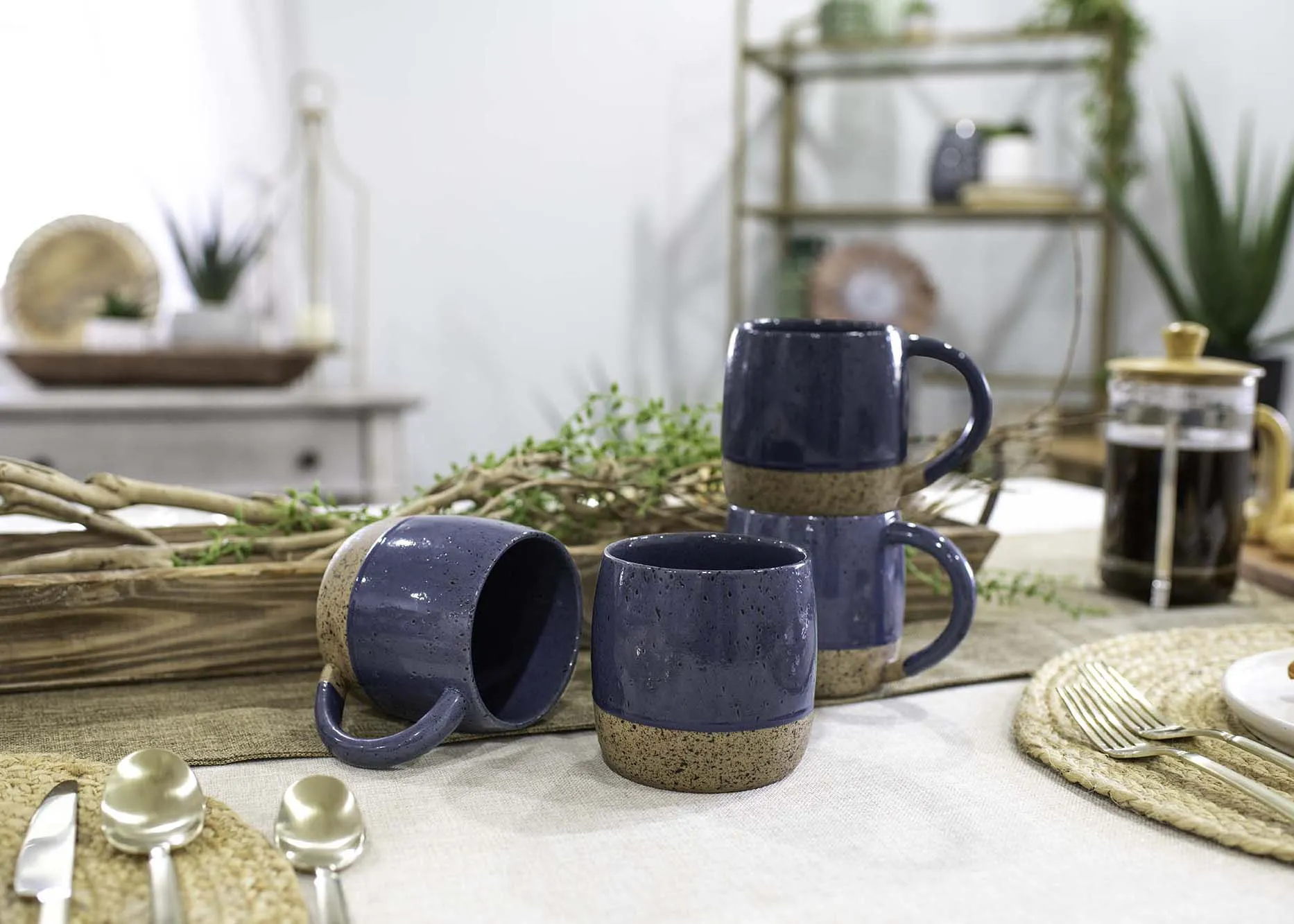 Elanze Designs Speckled Raw Bottom 17 ounce Ceramic Mugs Pack of 4, Navy Blue