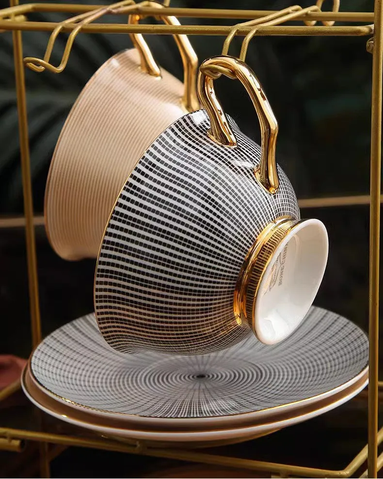 Elegant Ceramic Cups, Unique Modern Coffee Cup and Saucer, Creative Bone China Porcelain Tea Cup Set, Beautiful British Tea Cups