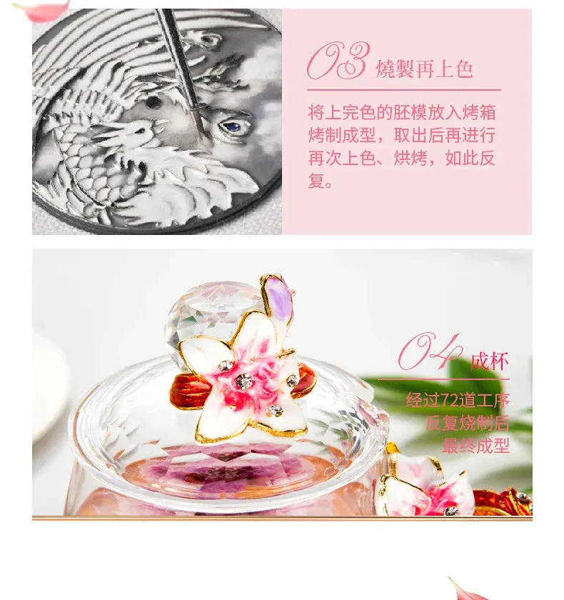 Enamel cup gift box set tea cup glass female flower tea cup gift custom home cup manufacturer direct sales and wholesale