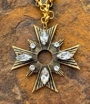 Gold Chain Necklace Vintage Sunburst Crystals